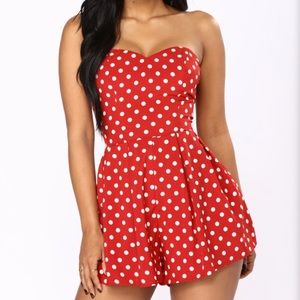 Medium Fashionnova Red and White Polka Dot Romper